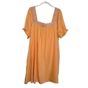 NWT 2X Mustard Smocked Short Sleeve Flirty Lined Babydoll Midi Dress